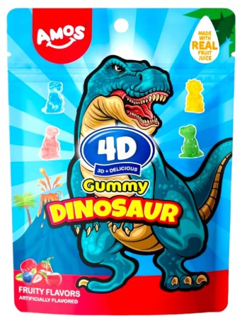 AMOS 4D GUMMY DINOSAUR FRUITY 65GX24