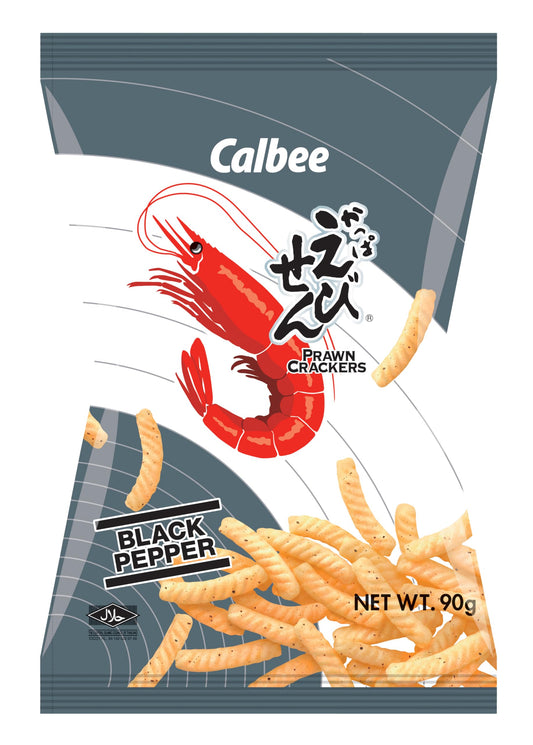 CALBEE PRAWN CRACKERS BLACK PEPPER 90G X20