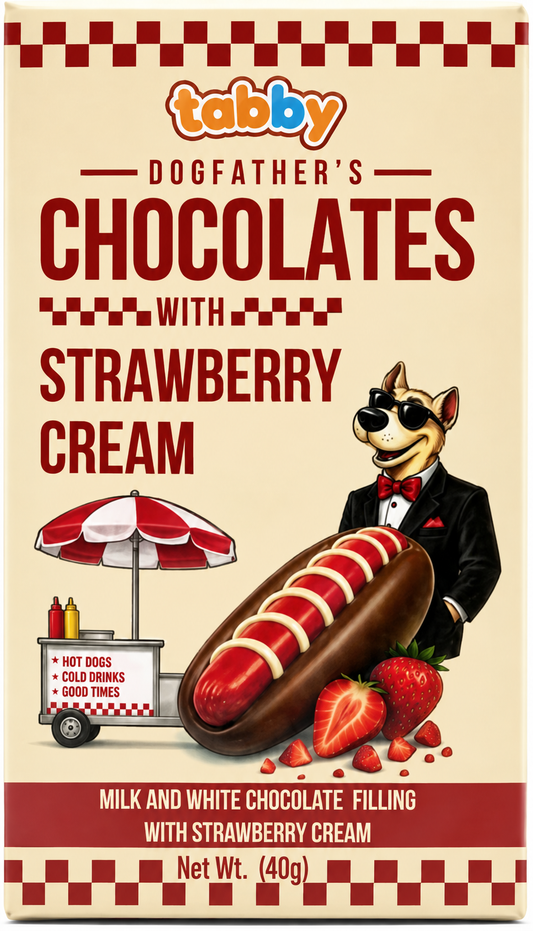 TABBY HOT DOG CHOCOLAT LAIT ET BLANC ET FRAISE CREME 40GX12