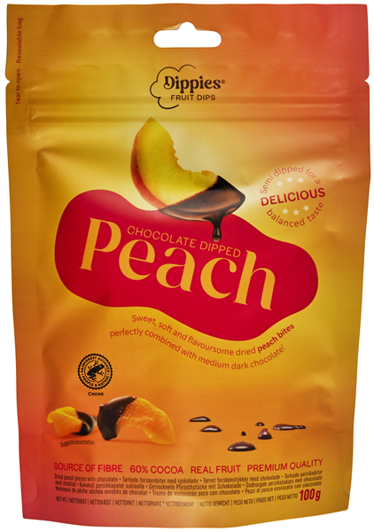 DELLIA PÊCHE ENROBÉ DE CHOCOLAT NOIR 100GX14