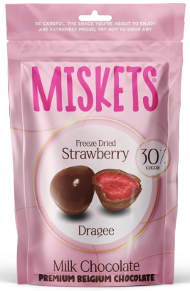 MISKETS MILK CHOCOLATE COATED FREEZE DRIED STRAWBERRY 80GX12