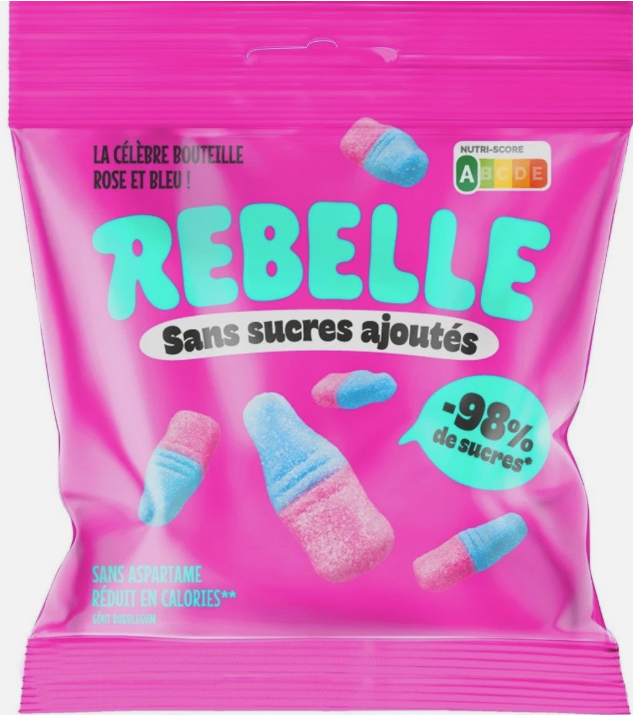REBELLE BONBONS SANS SUCRE BOUTEILLES ROSES ET BLEUES 50GX12
