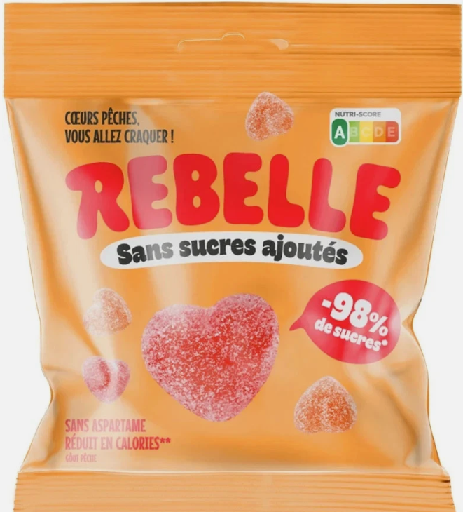REBELLE BONBONS SANS SUCRE COEURS PÊCHE 50GX12