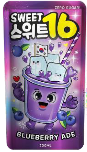 SWEET 16 POUCH BLUEBERRY ADE 200ML X10