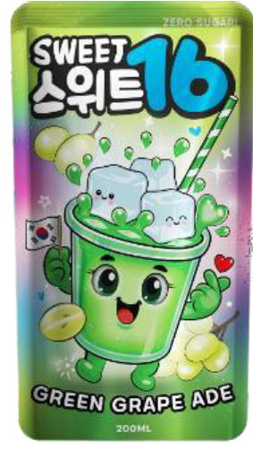 SWEET 16 POUCH GREEN GRAPE ADE 200ML X10