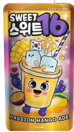 SWEET 16 POUCH PASSION MANGO ADE 200ML X10